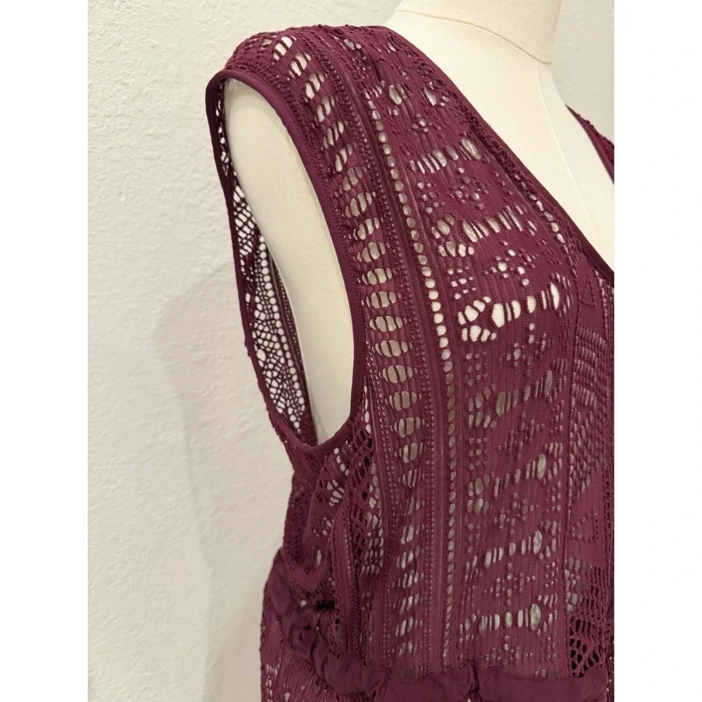 Becca Crochet Swim Cover Up Dress XS Burgundy Beach Boho Resort Wear Cruise